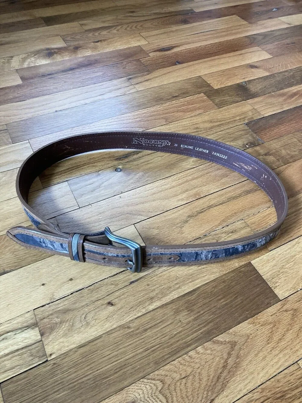 Nocona Mens Brown Leather Belt with Camo Center Inlay N24362222